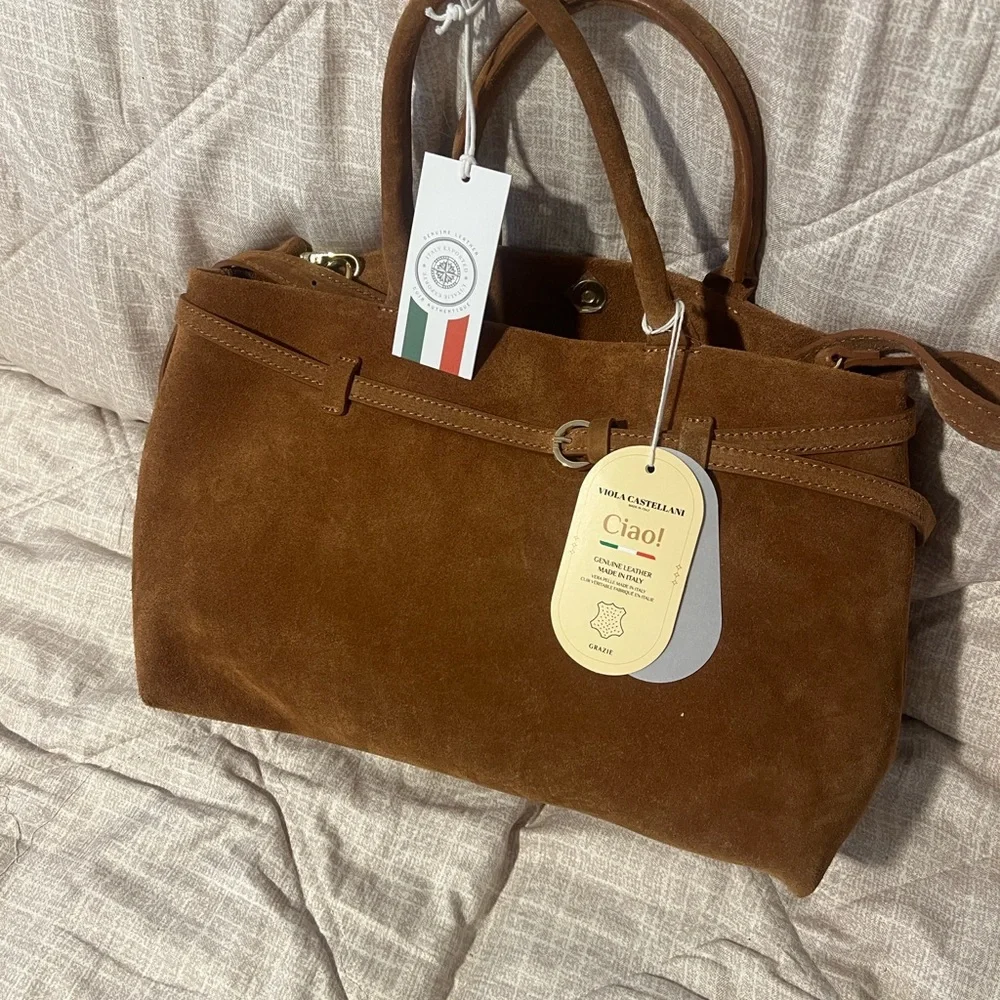 Viola Castellani Ciao! Made in Italy- Genuine Leather Brown Suede Satchel